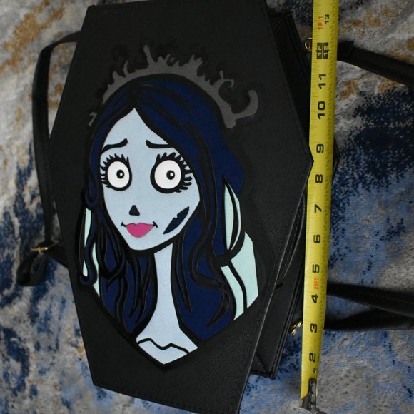 new Corpse Bride Emily LARGE 3D HOLOGRAPHIC Leather Large Coffin BAG Backpack - Picture 11 of 13